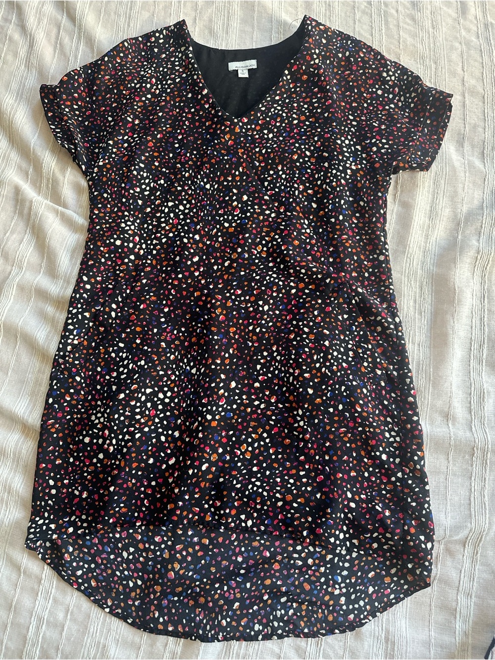 Allison Joy Marlee Paint Splatter V-Neck Shift Dress Short Sleeve | S